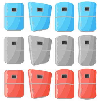 Detailed Colored Fridge Set for Home Preserve Food. Vertical Refrigerator Icons.