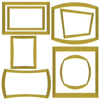 Set of Different Wood Frames Isolated on White Background.