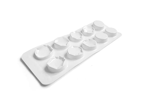 Package of pills and Used pills. Pharmacy and medicine concept