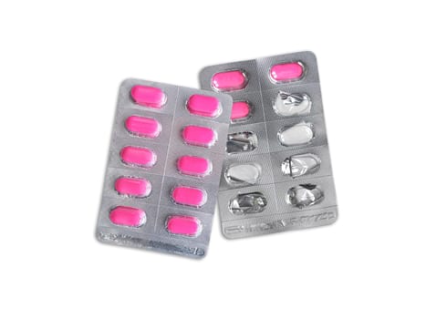 Package of pills and Used pills. Pharmacy and medicine concept