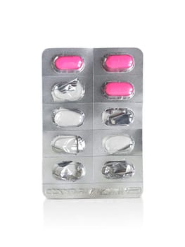 Package of pills and Used pills. Pharmacy and medicine concept