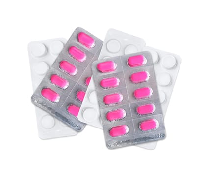 Package of pink pills. Pharmacy and medicine concept