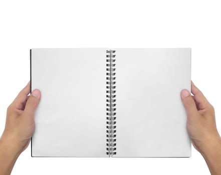hands with old note or empty book isolated white