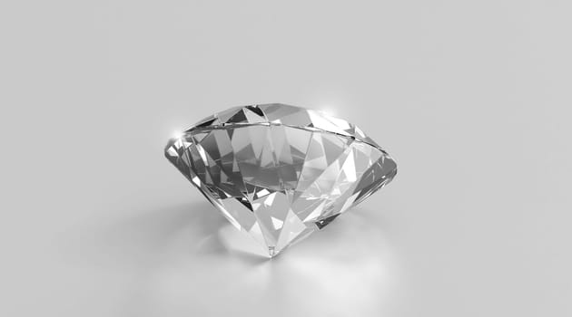 Shiny brilliant diamond placed on gray background. 3D render