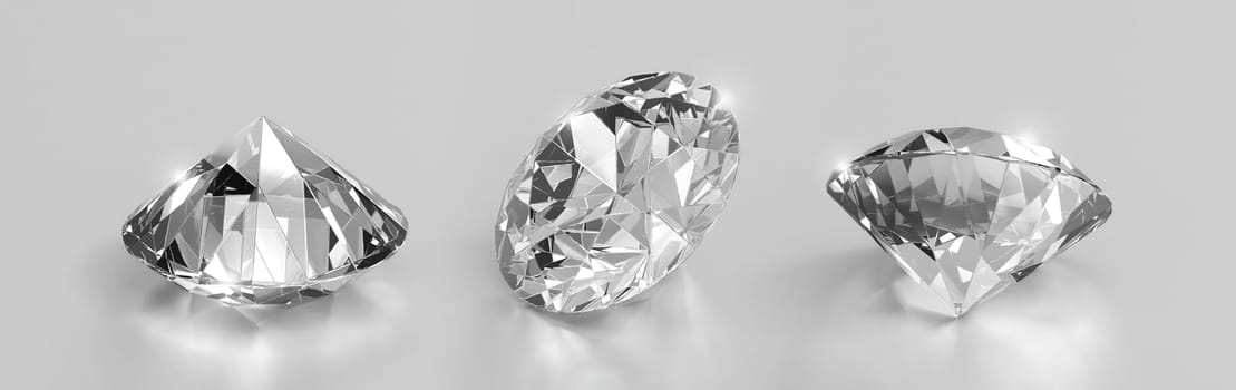 Shiny brilliant diamond placed on gray background. 3D render