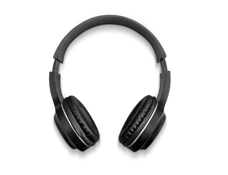 Black headphone isolate on white background. top view