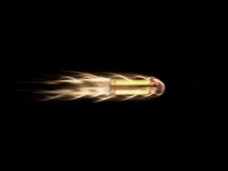 golden bullets flying in flames. 3d render