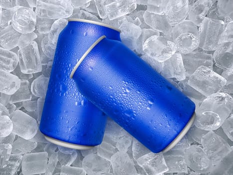 Can of cold beverage, ice cubea of juicy. Summer refreshing drink