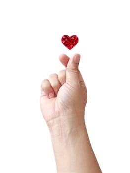 Mini Heart finger hand sign and red heart shaped diamond