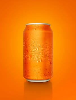 Orange aluminum cans with water droplets on a Orange Background