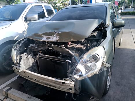 The front of the car was damaged in a road accident
