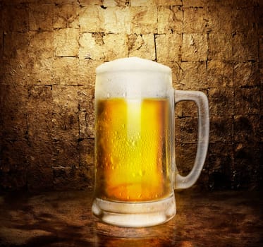 beer glass on dark golden color background. 3d render