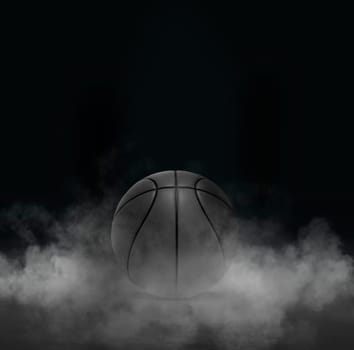 Black Basketball ball with cold vapor an isolated dark studio background. 3D render