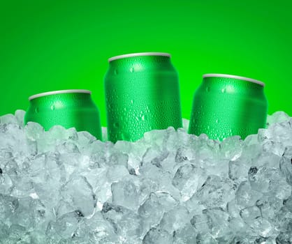Can of cold beverage, ice cube a of juicy. Summer refreshing drink
