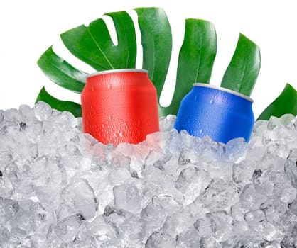 Can of cold beverage, ice cube a of juicy. Summer refreshing drink