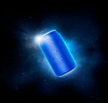 Blue aluminum cans with water droplets. the drink quench thirst concept