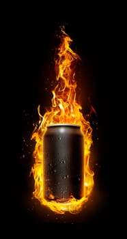 Cold drink cans in flames. Refreshing drink concept for summer. 3d render