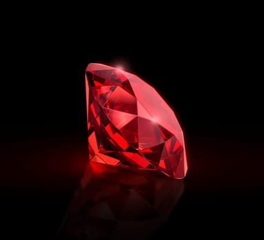 Dazzling diamond red gemstones on black background. 3D render