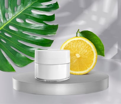 Natural cream with Vitamin C, Advertisement of natural organic cosmetics. Means for skin care