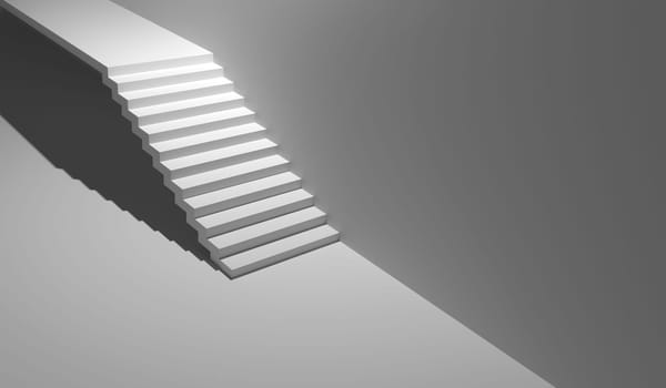 white staircase with light on the white ceiling. 3d render