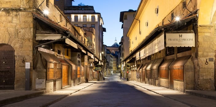 Florence, Italy - circa July 2021. Night light on Ponte Vecchio - Old Bridge.