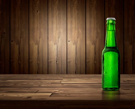 bottle of beer on a wooden background