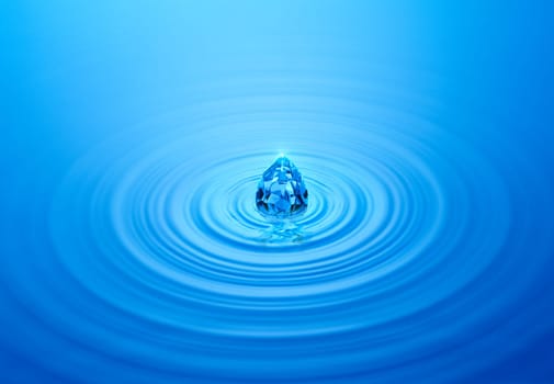 Blue diamond on rippled water with reflection