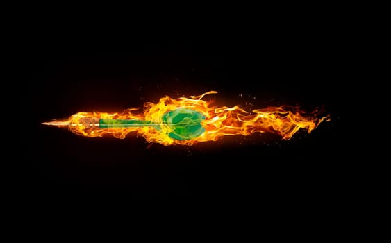 Darts, on fire on black background. 3d render