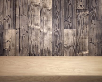 Empty wooden table for displaying product illustrations