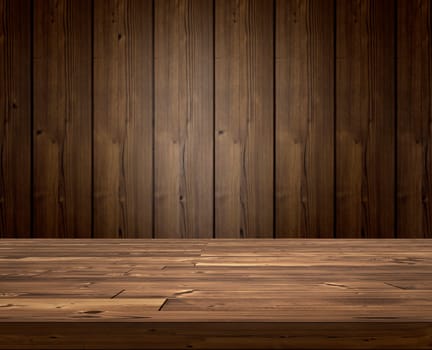 Empty wooden table for displaying product illustrations