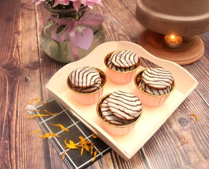 soft cakes with chocolate and jam