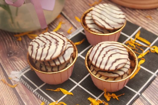 soft cakes with chocolate and jam