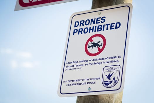 Jackson, WY, USA - July 16, 2017: Drones Prohibited Sign Near Elk Sactuary Near Grand Titons National Park.