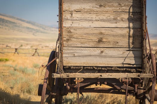 Abstract of Vintage Antique Wood Wagon In Meadow.