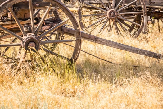Abstract of Vintage Antique Wood Wagons and Wheels.