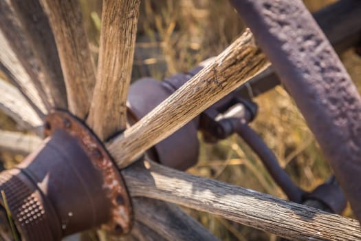 Abstract of Vintage Antique Wood Wagon Wheel.