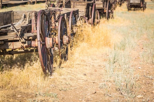 Abstract of Vintage Antique Wood Wagons and Wheels.