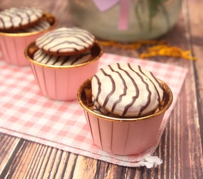 soft cakes with chocolate and jam