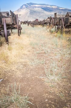 Abstract of Vintage Antique Wood Wagons and Wheels.