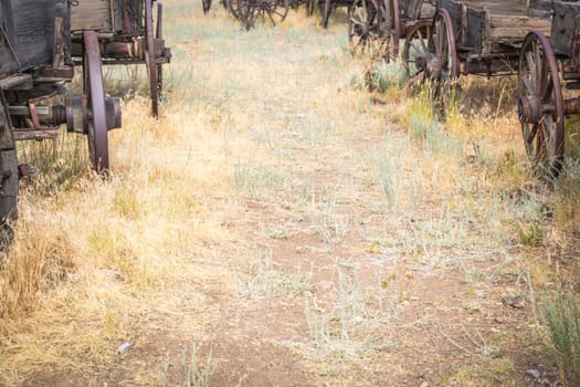 Abstract of Vintage Antique Wood Wagons and Wheels.