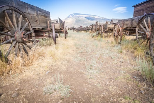 Abstract of Vintage Antique Wood Wagons and Wheels.