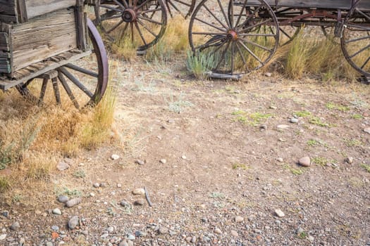 Abstract of Vintage Antique Wood Wagons and Wheels.