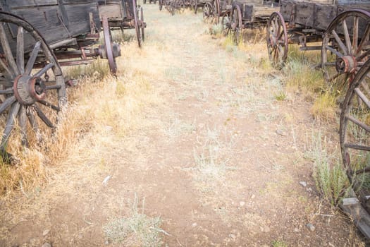 Abstract of Vintage Antique Wood Wagons and Wheels.