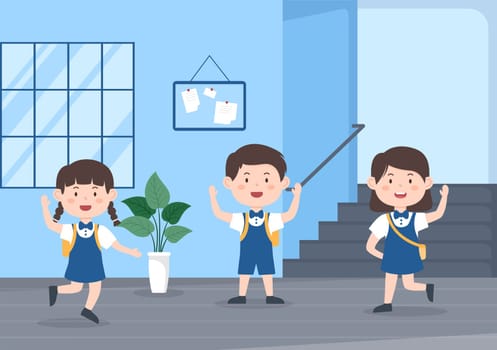 Students Leave School Building After Class or Program and Back to Home in Template Hand Drawn Cartoon Flat Style Illustration