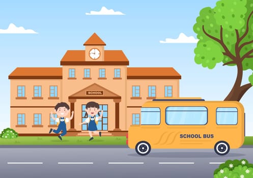 Students Leave School Building After Class or Program and Back to Home in Template Hand Drawn Cartoon Flat Style Illustration