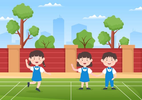 Students Leave School Building After Class or Program and Back to Home in Template Hand Drawn Cartoon Flat Style Illustration