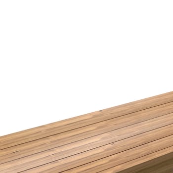 A view of the corner of a wooden table or corner of a wooden table on a white background. 3d render