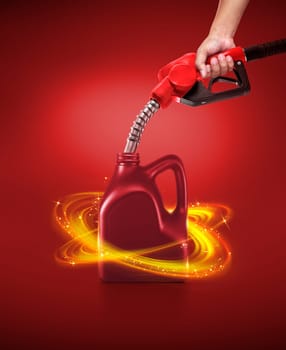A man fills jerry cans