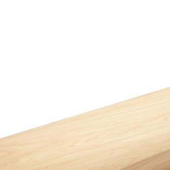 A view of the corner of a wooden table or corner of a wooden table on a white background. 3d render