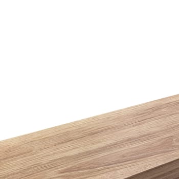 A view of the corner of a wooden table or corner of a wooden table on a white background. 3d render
